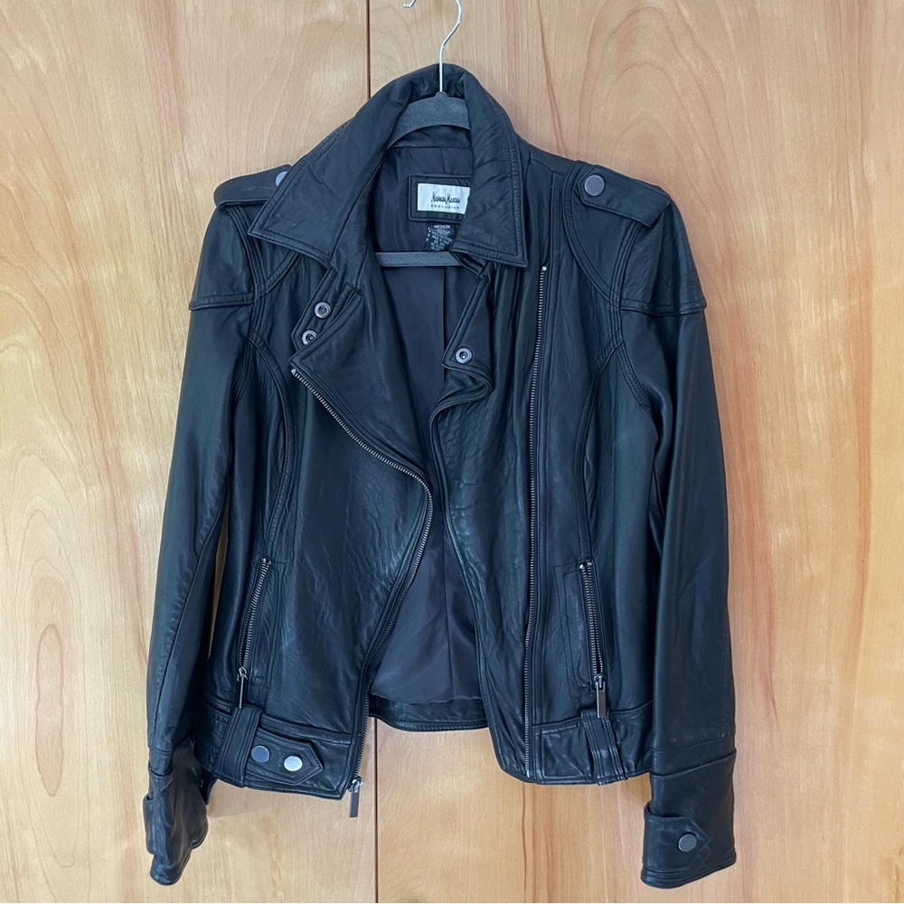 NWOT Neiman Marcus Lamb Leather Moto Jacket - Picture 1 of 5